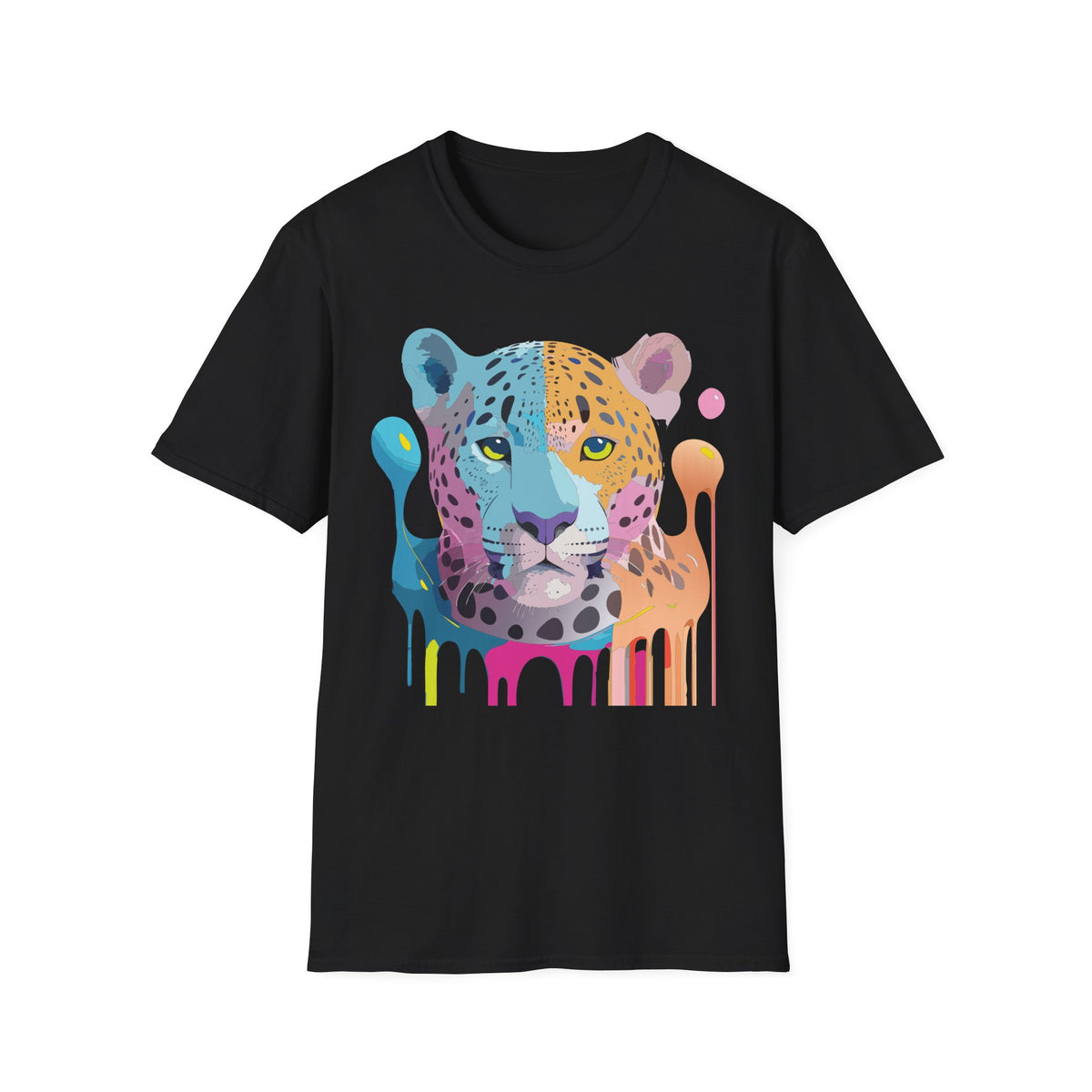 Colorful Leopard Face T-Shirt | Rainbow Drip Animal Art