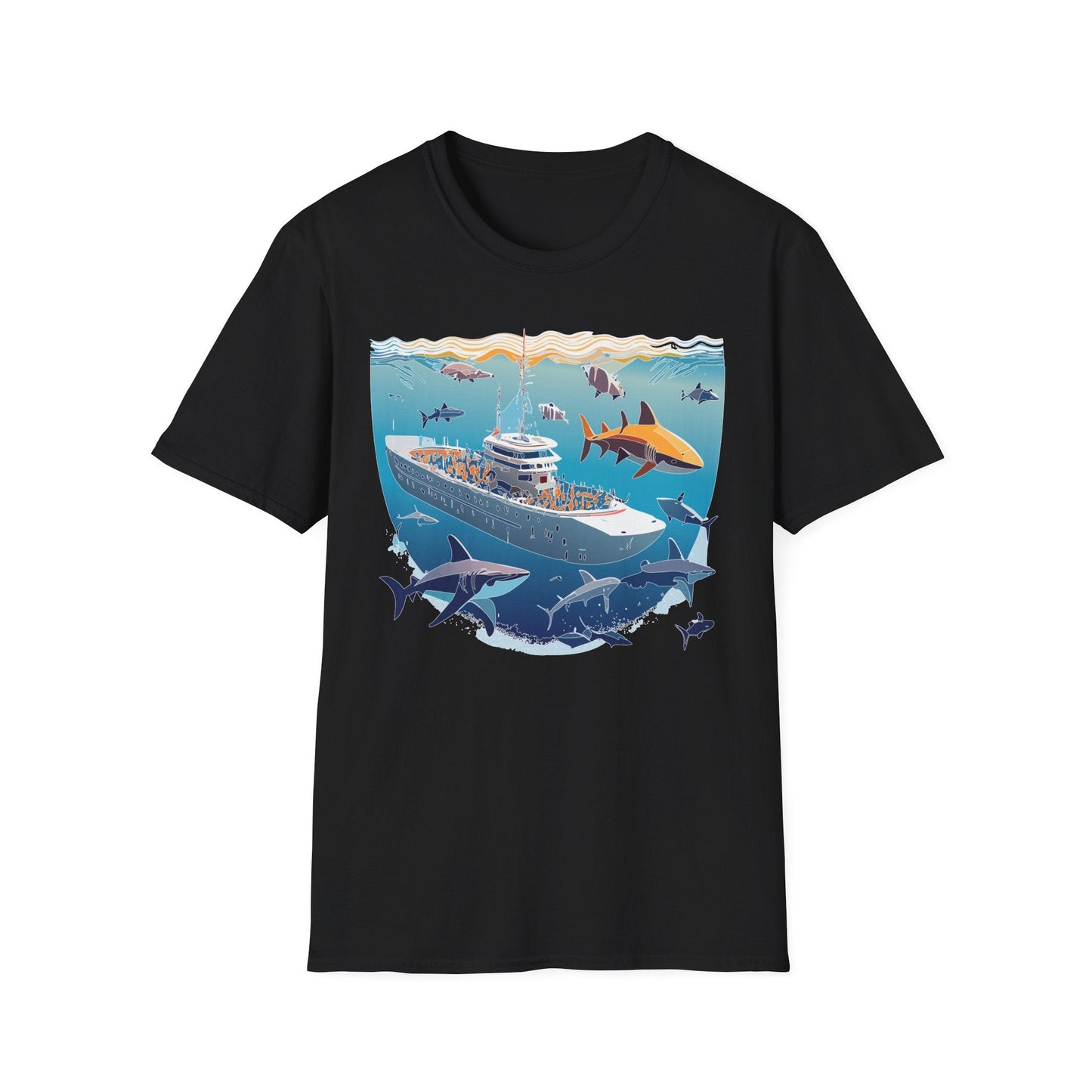 Ocean Tee Shirt Unisex Softstyle Short Sleeve With Ocean Art Design 100 Percent Ring Spun Cotton