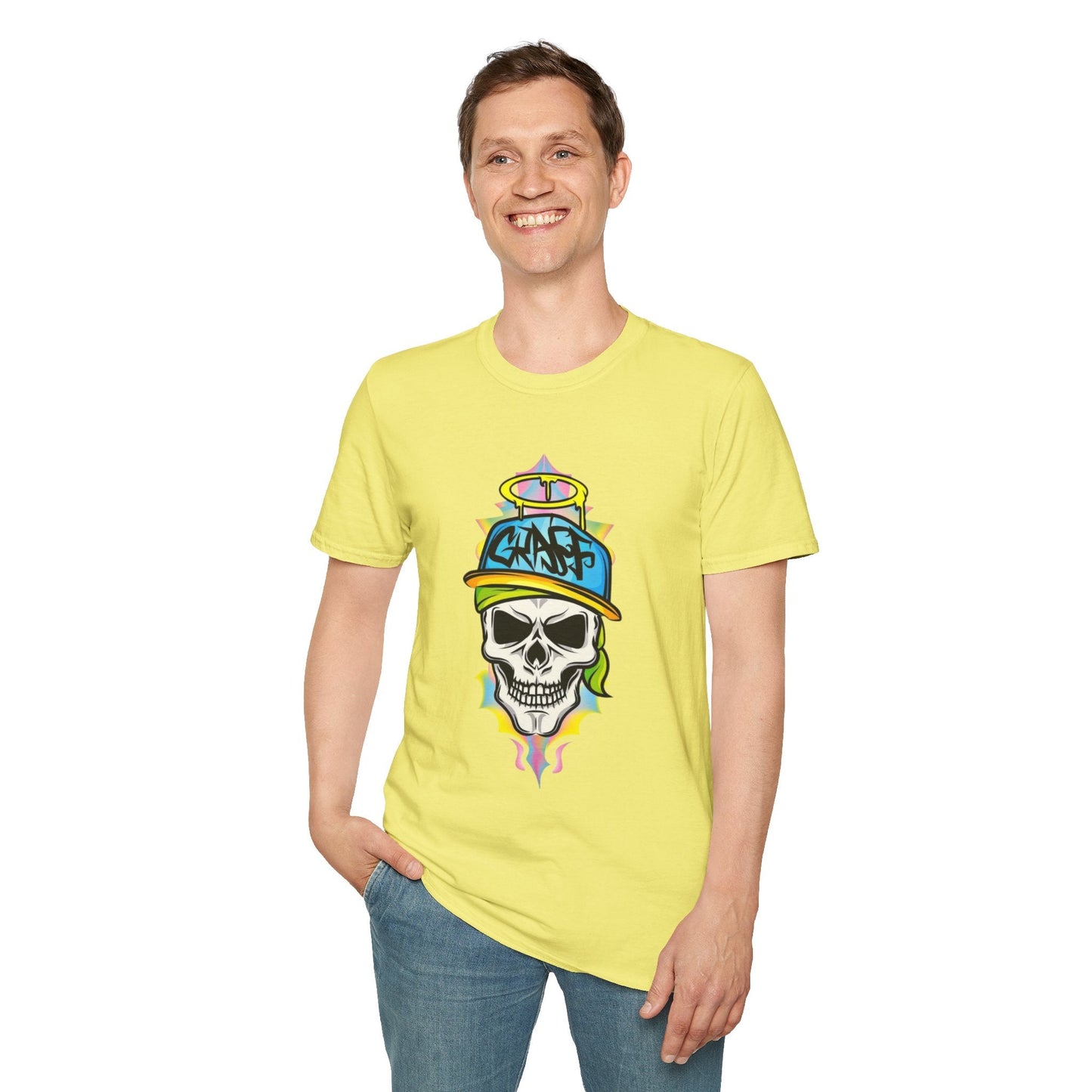 Unisex Skull Graphic Tee Shirt With Skeleton Design Softstyle 64000 100 Percent Ring Spun Cotton