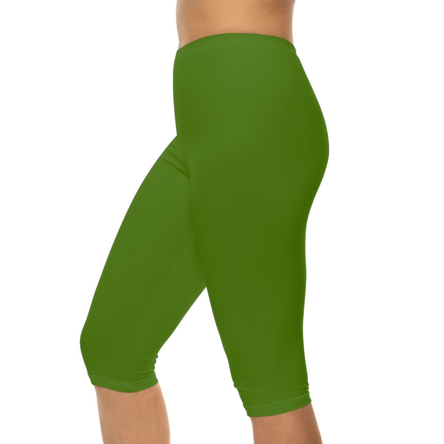 Forest Moss Color Women's Brushed Suede Poly Span Casual Capri Leggings XS-2XL