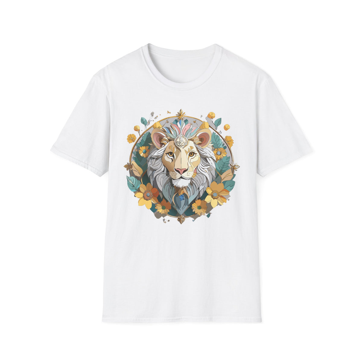 Floral Lion Illustration T-Shirt | Botanical Mane Tee
