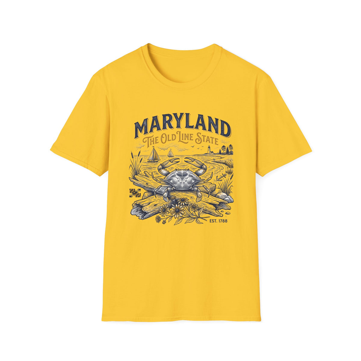 Maryland Crab T-Shirt — Maryland The Old Line State Vintage Coastal Travel Tourist Graphic Design Unisex 100 Cotton Gildan T-Shirt