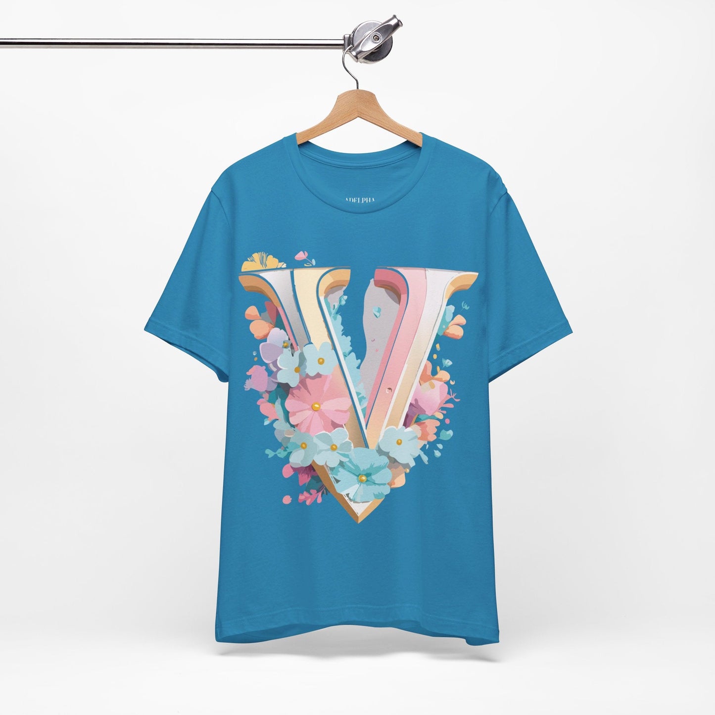 Letter V Shirt Graphic Tee Unisex Jersey Short Sleeve Vintage Inspired Adelpha Art Design