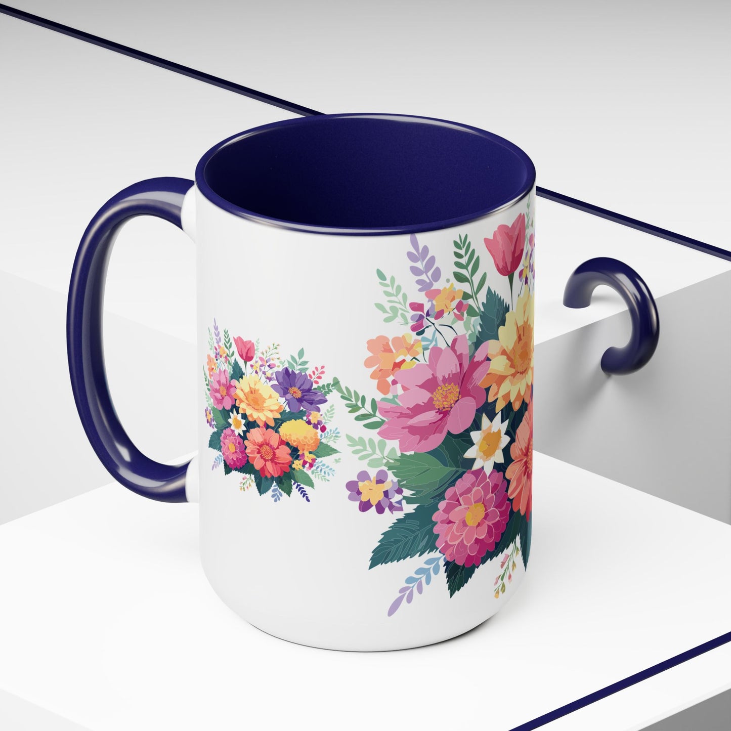 Two-Tone Coffee Mug with flowers