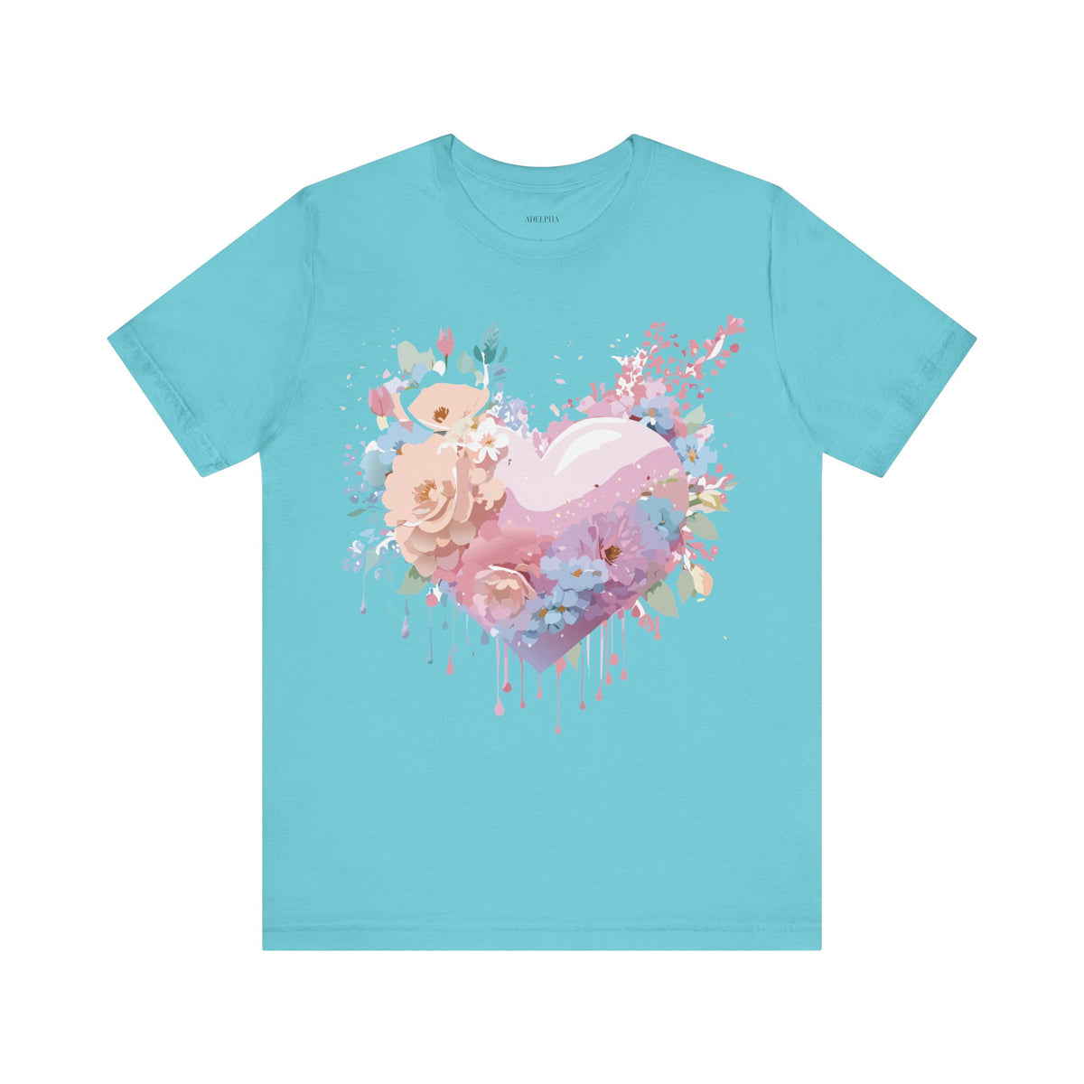 Valentine's Day Graphic Unisex Cotton Bella+Canvas Tee with Floral Art Design d138