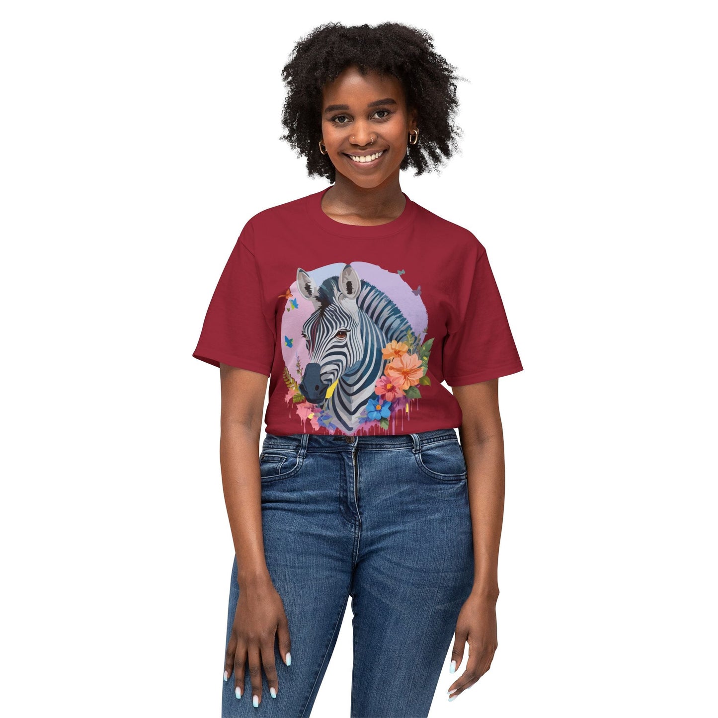 Unisex Zebra T Shirt With Art Print HD Cotton Vintage Zebra Tee Floral Design Graphic Tee