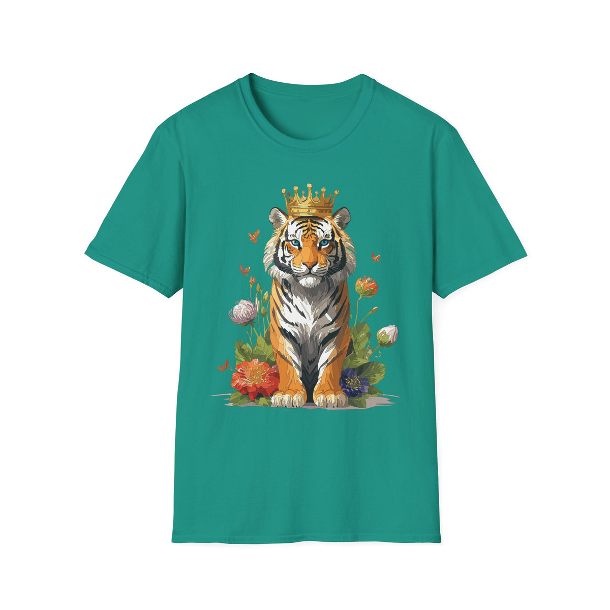 Crowned Tiger Illustration T-Shirt | Royal Wildlife Art - Unisex 100 Cotton Gildan 64000
