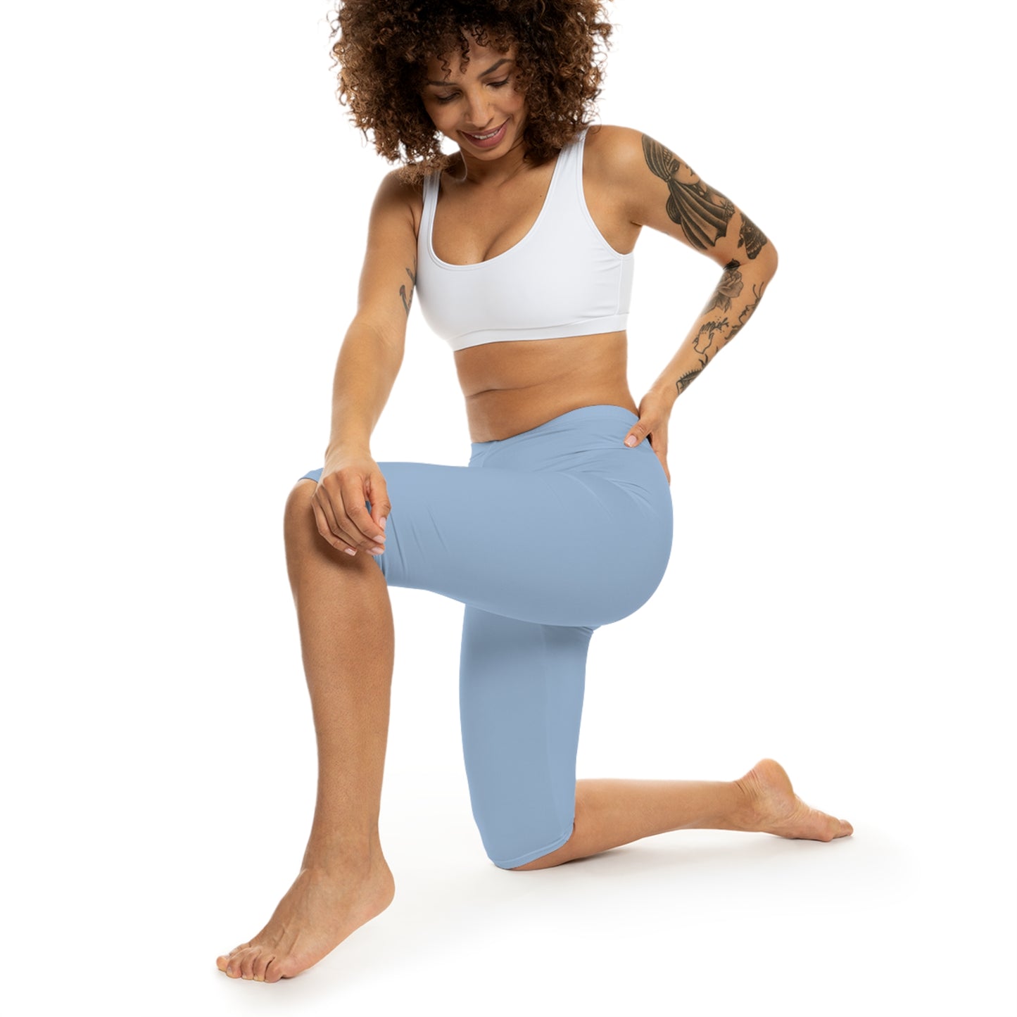 Hope Blue Color Women's Brushed Suede Poly Span Casual Capri Leggings XS-2XL