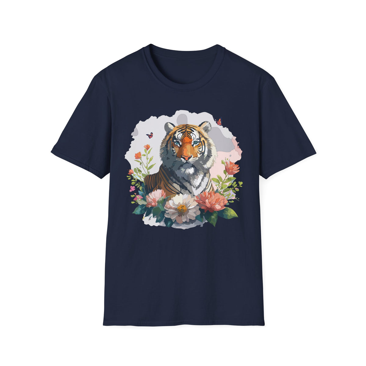 Floral Tiger T-Shirt | Watercolor Tiger Tee Ami,al Tee Shirt - Unisex 100 Cotton Softstyle Gildan 6400