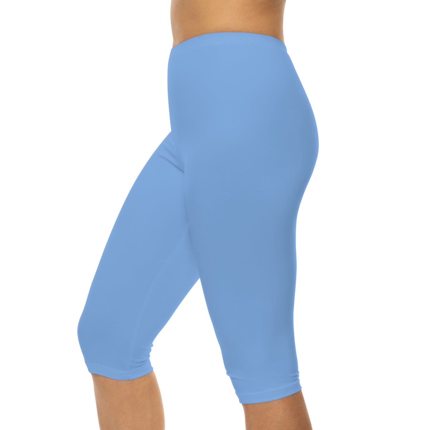 Miranda Blue Color Women's Brushed Suede Poly Span Casual Capri Leggings XS-2XL