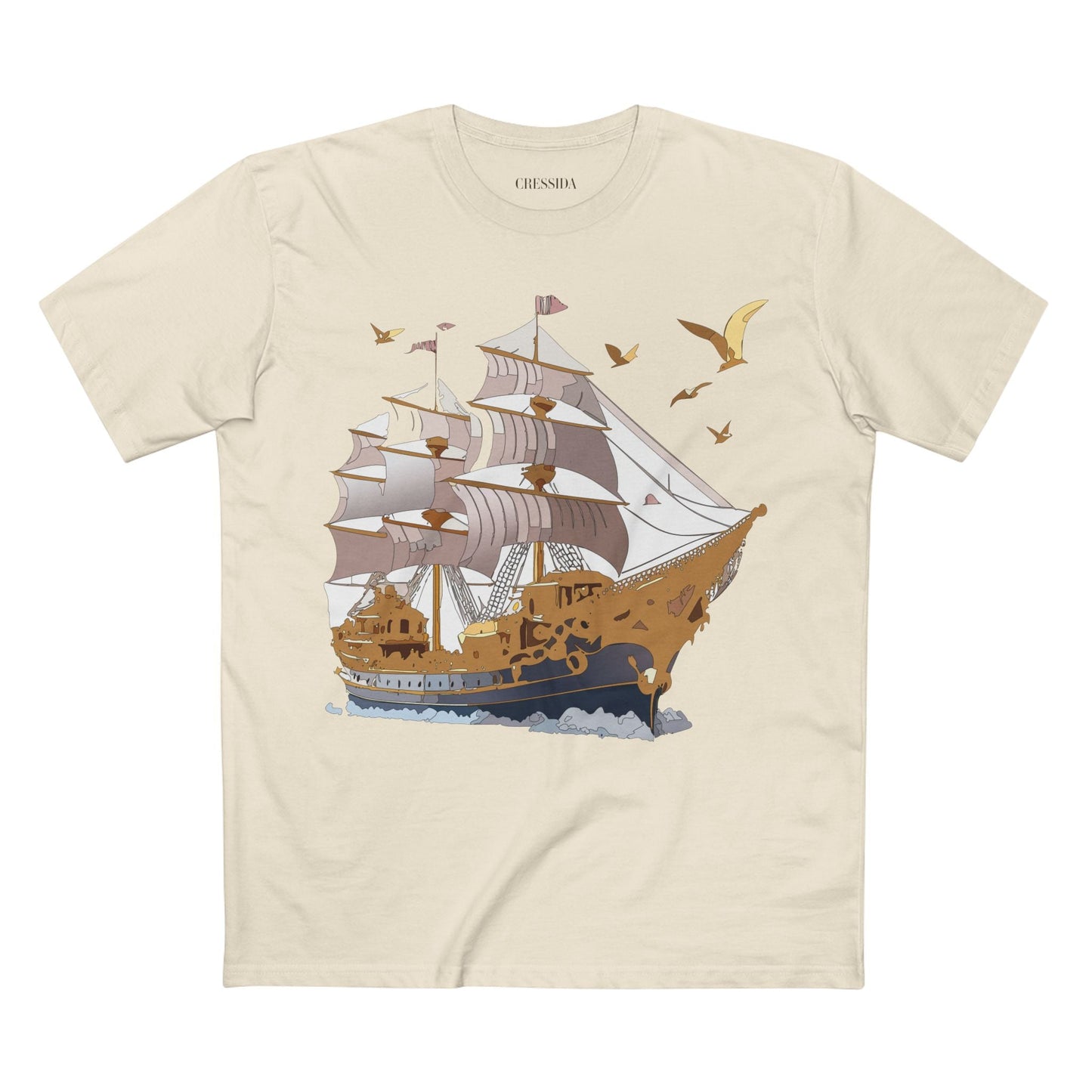 Ship Graphic Unisex 100 Cotton T-Shirt with Gold Frigate Art Design 3