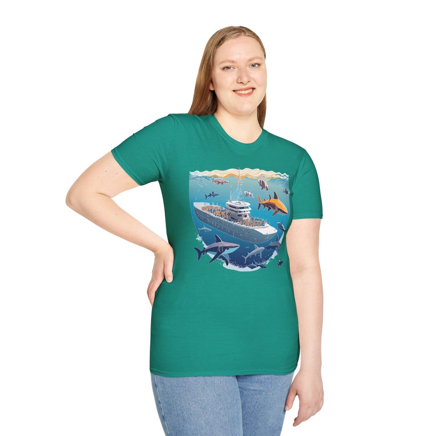 Ocean Tee Shirt Unisex Softstyle Short Sleeve With Ocean Art Design 100 Percent Ring Spun Cotton