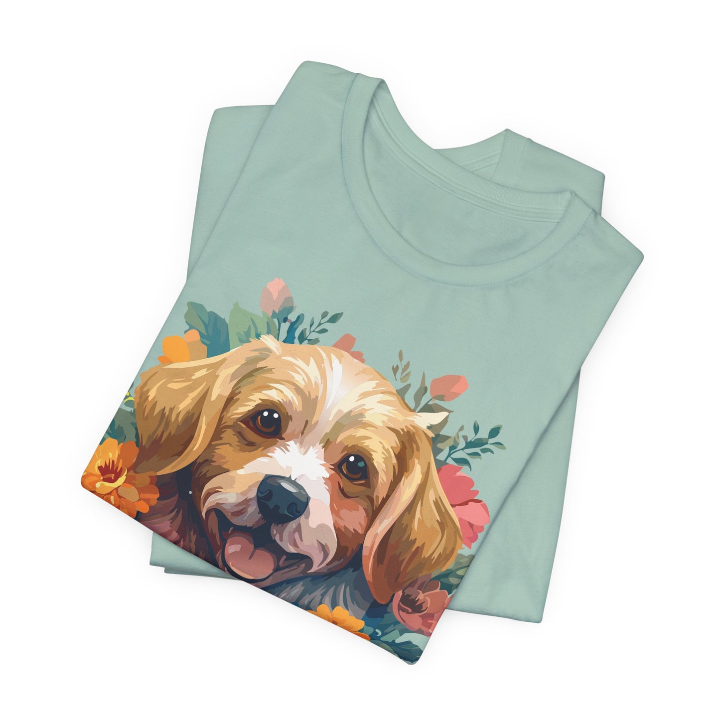 Floral Dog Tee, Animal Shirt, Dog Shirt, Floral Tee, Flower T-shirt, T-Shirt with Animal, Summer Top with Art Design