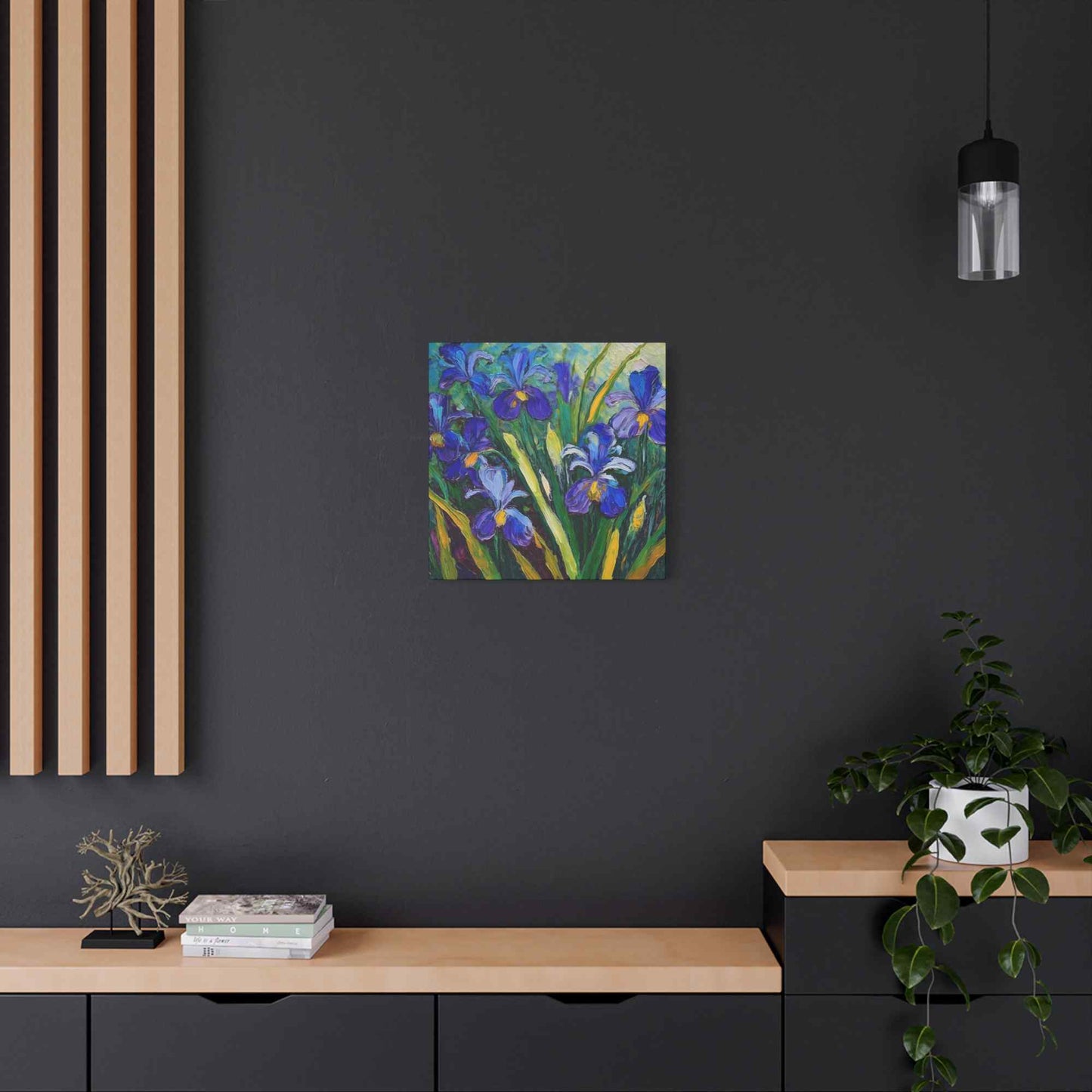 Irises Floral Print Canvas, Floral Oil Paint Print 20x20, 24x24, 30x30, 32x32, 36x36 Art Design Pine-Wood Inner Frame MC-187