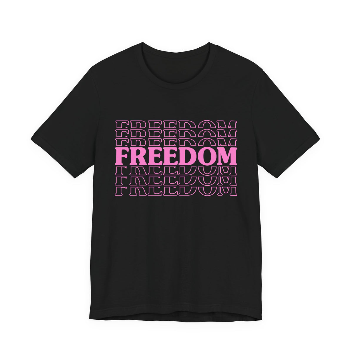 Freedom Repeat Text Tee White T-Shirt Pink Typography Unisex Cotton a8