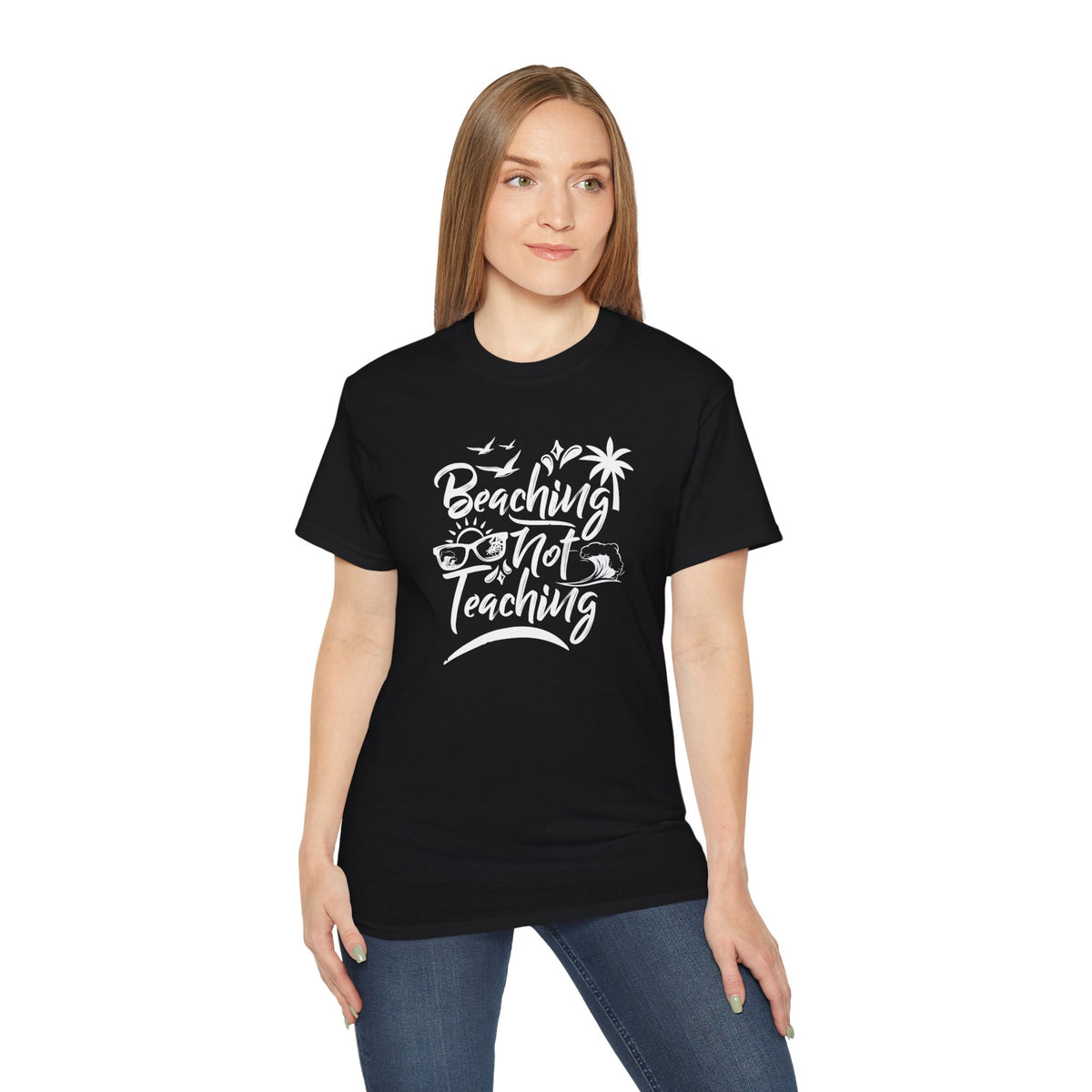 Beaching Not Teaching T-Shirt | Teacher Vacation Tee, Palm Trees Sunglasses Beach Design