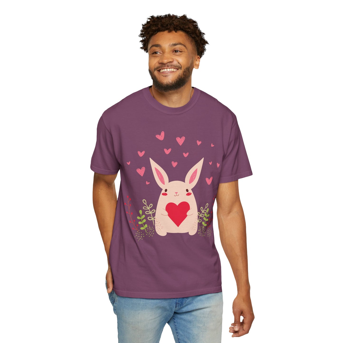 Easter Bunny Heart T-Shirt, Tee Shirt with Easter Signature, T Shirt with Easter Prints, Tee Shirt with Easter Design