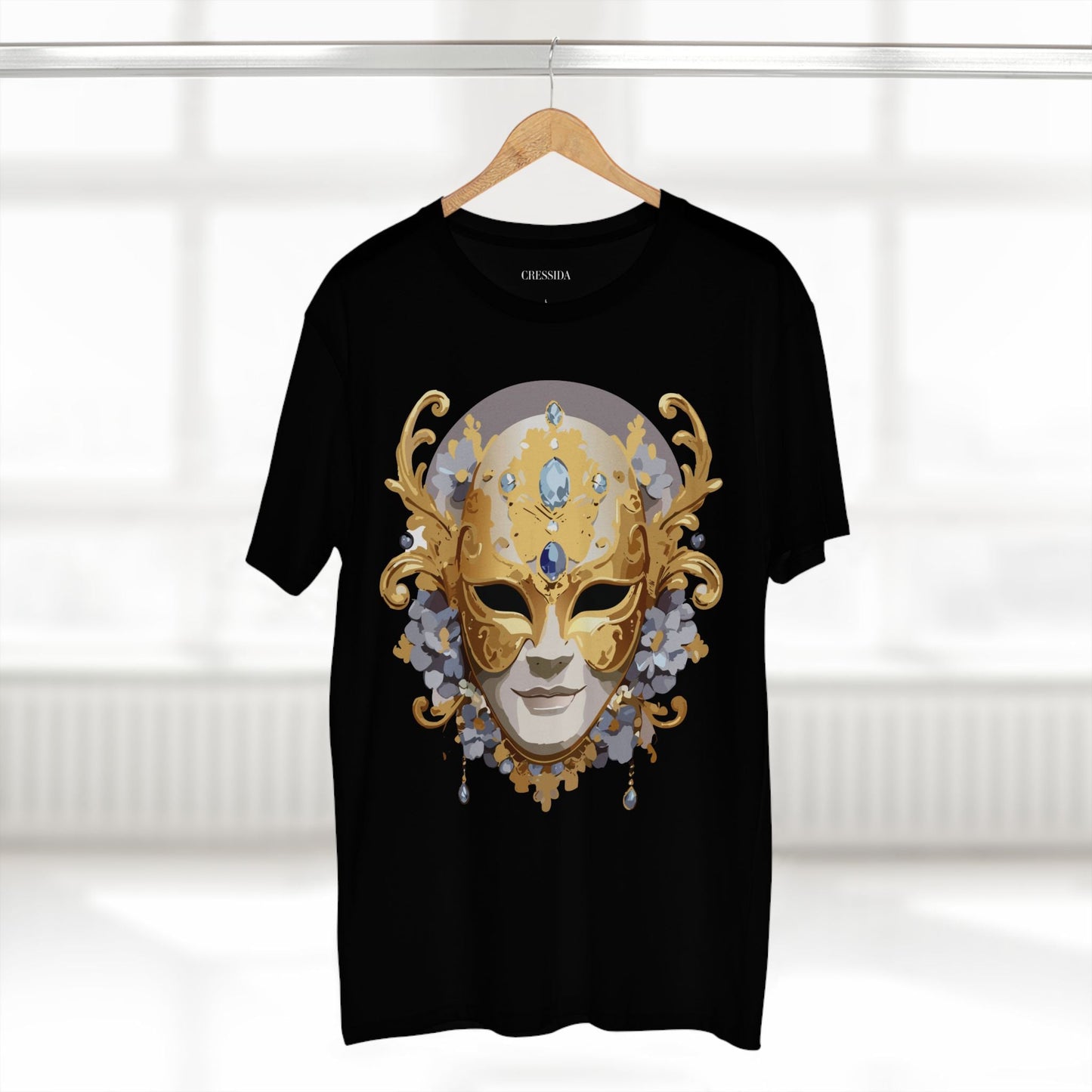 Carnival Mask Graphic T-Shirt Unisex 100 Cotton With Antique Gold Art Design Tee 6