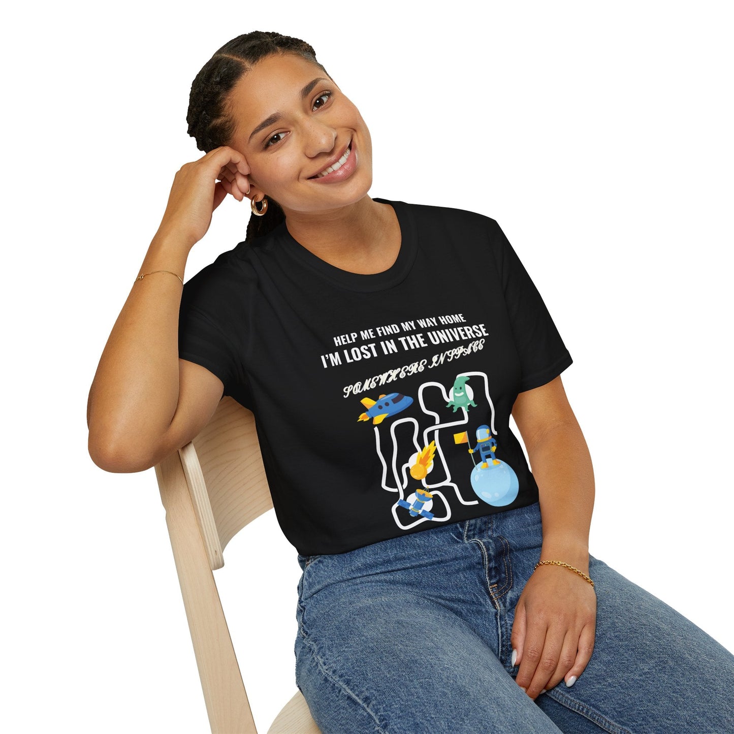Lost in the Universe TShirt Unisex Cotton Cute Space Maze Graphic Tee