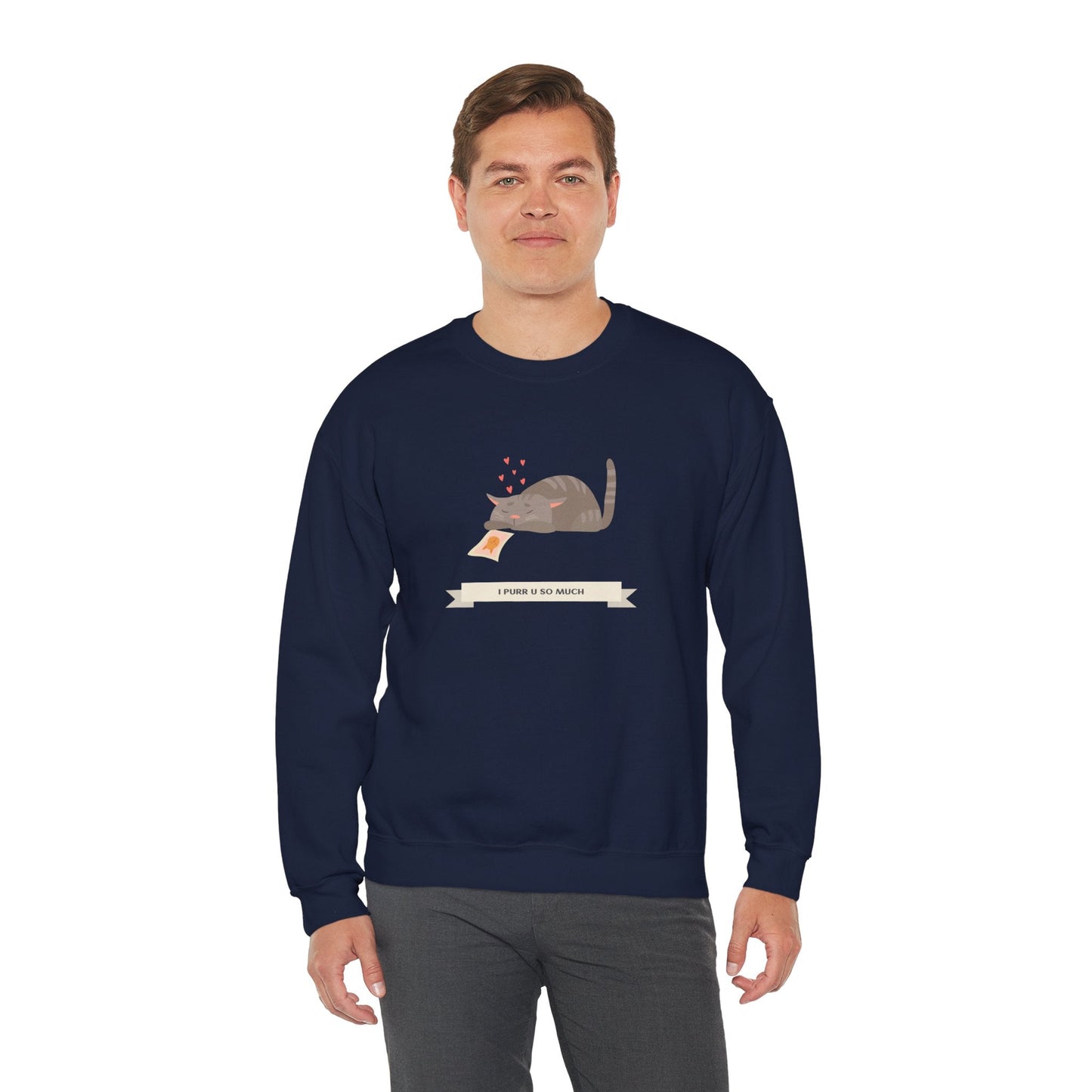 Cat Heart Sweatshirt Unisex 50/50 Cotton Poly Valentine Day Crewneck Gildan 18000