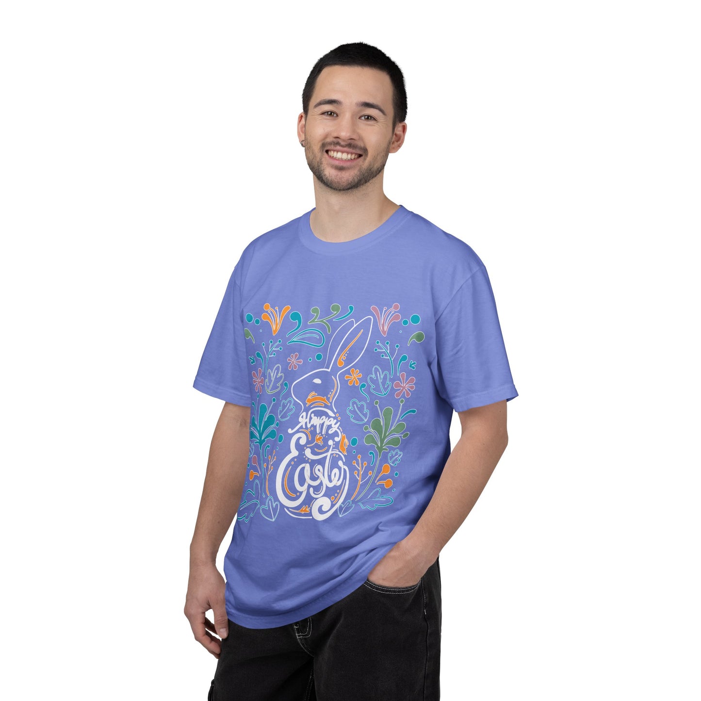 Easter Bunny Floral T-Shirt, Tee Shirt with Easter Signature, T Shirt with Easter Prints, Tee Shirt with Easter Design