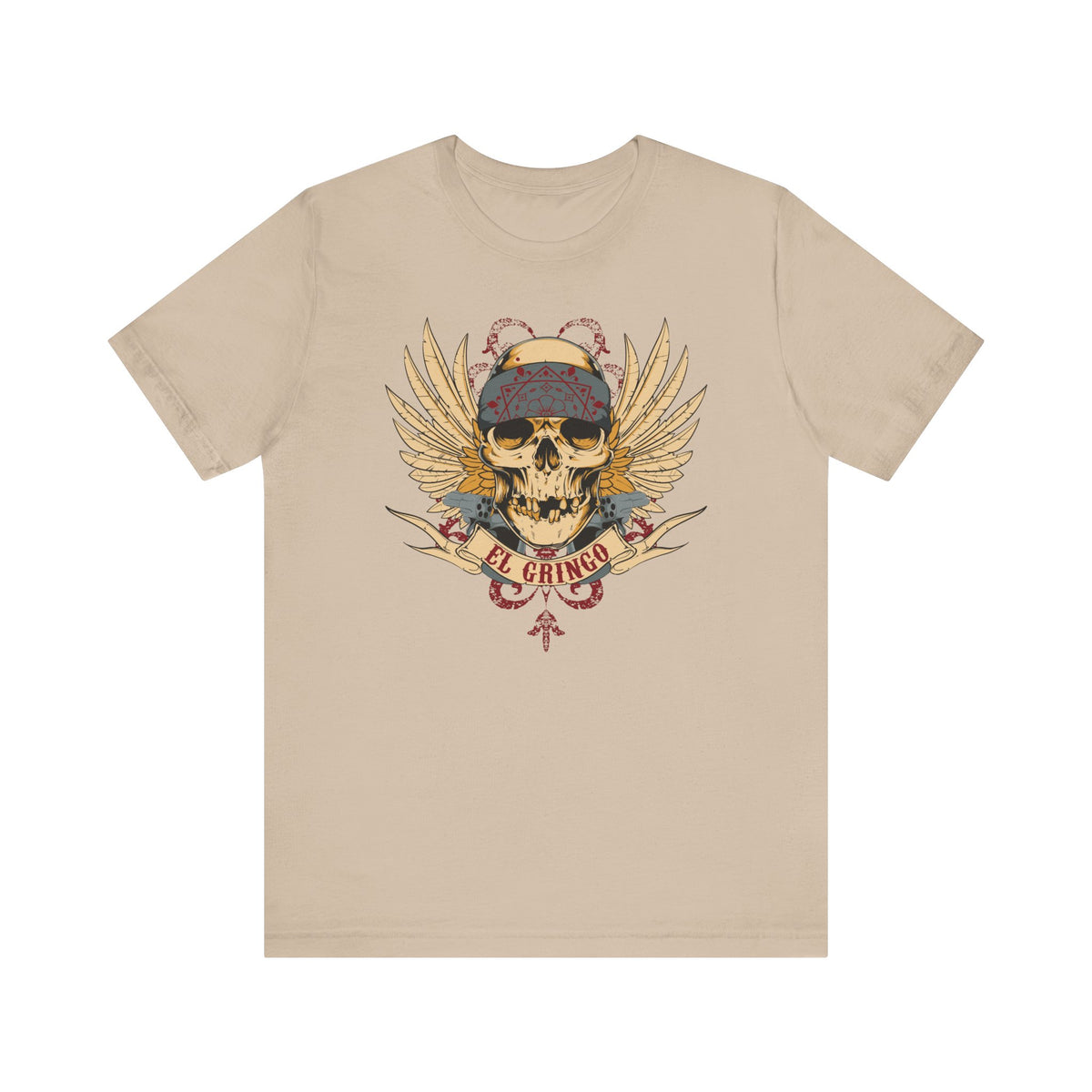 El Gringo Skull with Wings T-Shirt Vintage Tattoo Style Unisex Cotton Art-53