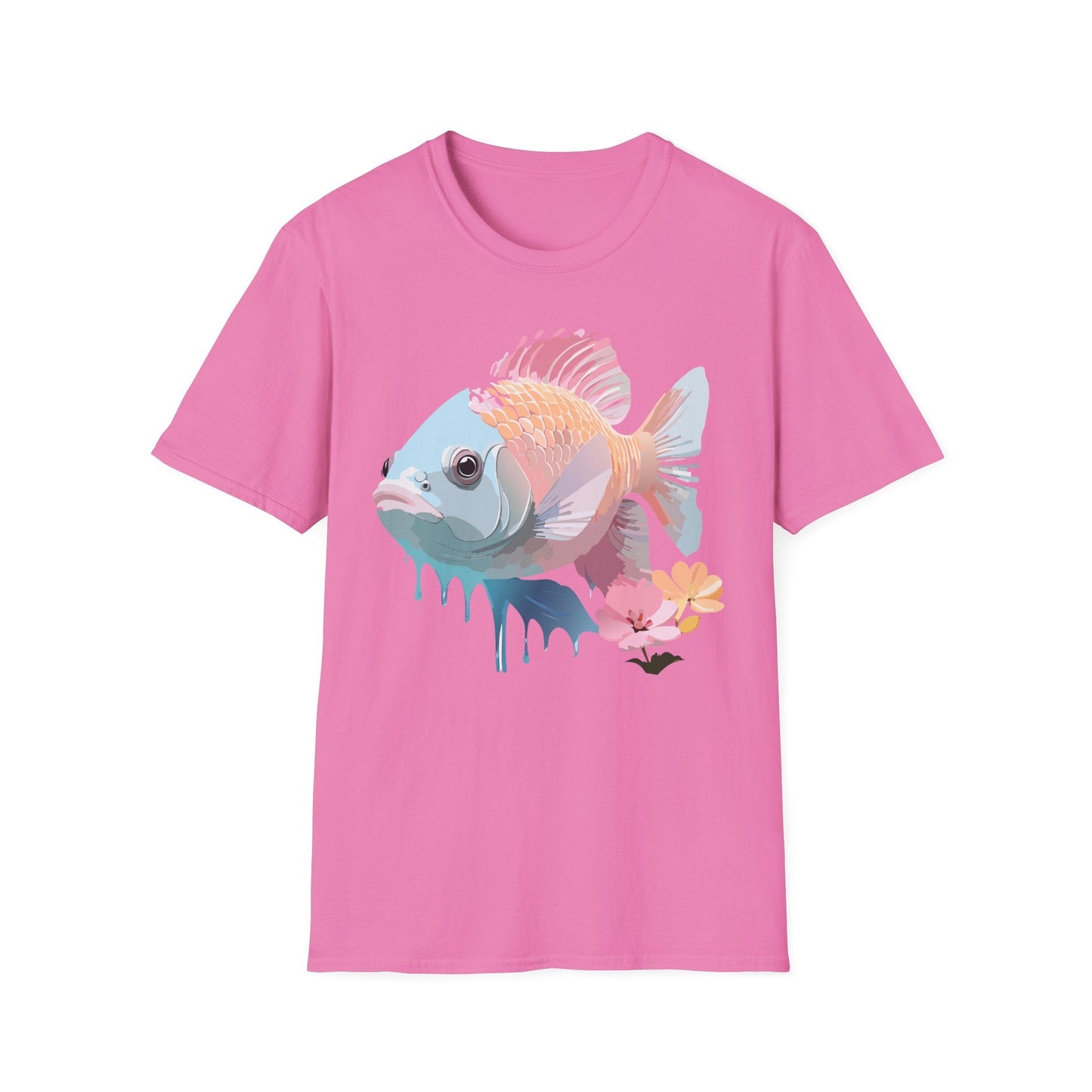 Fish Art Design Shirt Unisex Graphic Tee 100 Percent Ring Spun Cotton Softstyle Gildan 64000