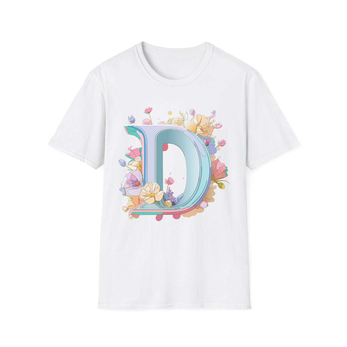 Floral Letter D T-Shirt | Pastel Monogram Initial Tee