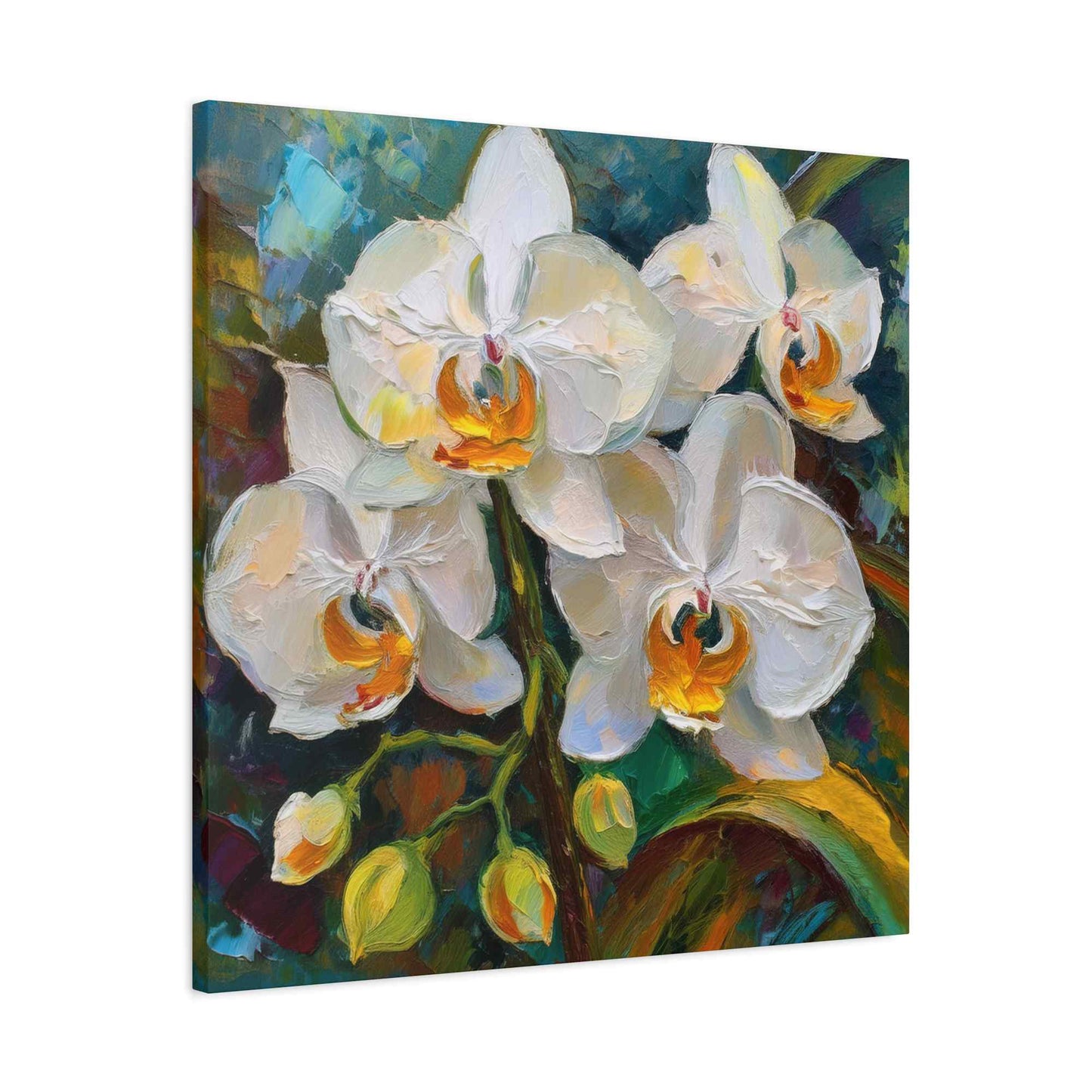 White Orchids Print Canvas, Floral Oil Paint Print 20x20, 24x24, 30x30, 32x32, 36x36 Art Design Pine-Wood Inner Frame MC-137