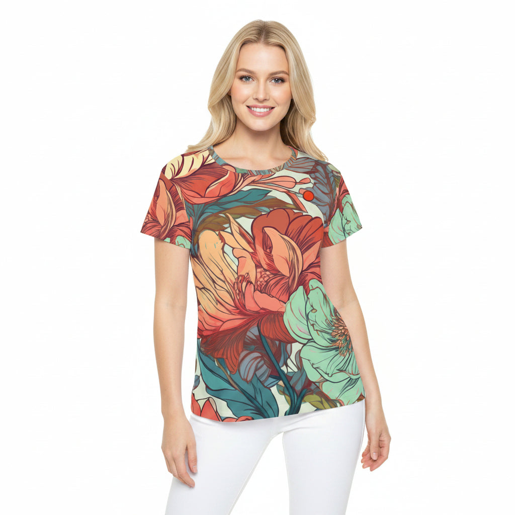 Women Poly T-Shirt with Floral Print