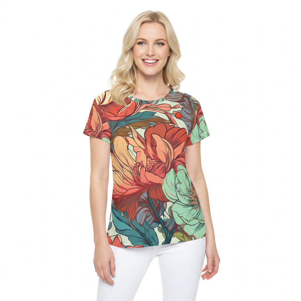 Women Poly T-Shirt with Floral Print