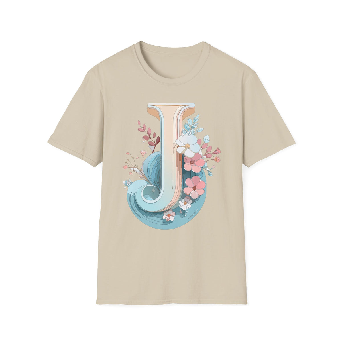 Floral Monogram J Letter T-Shirt | Vintage Botanical Initial