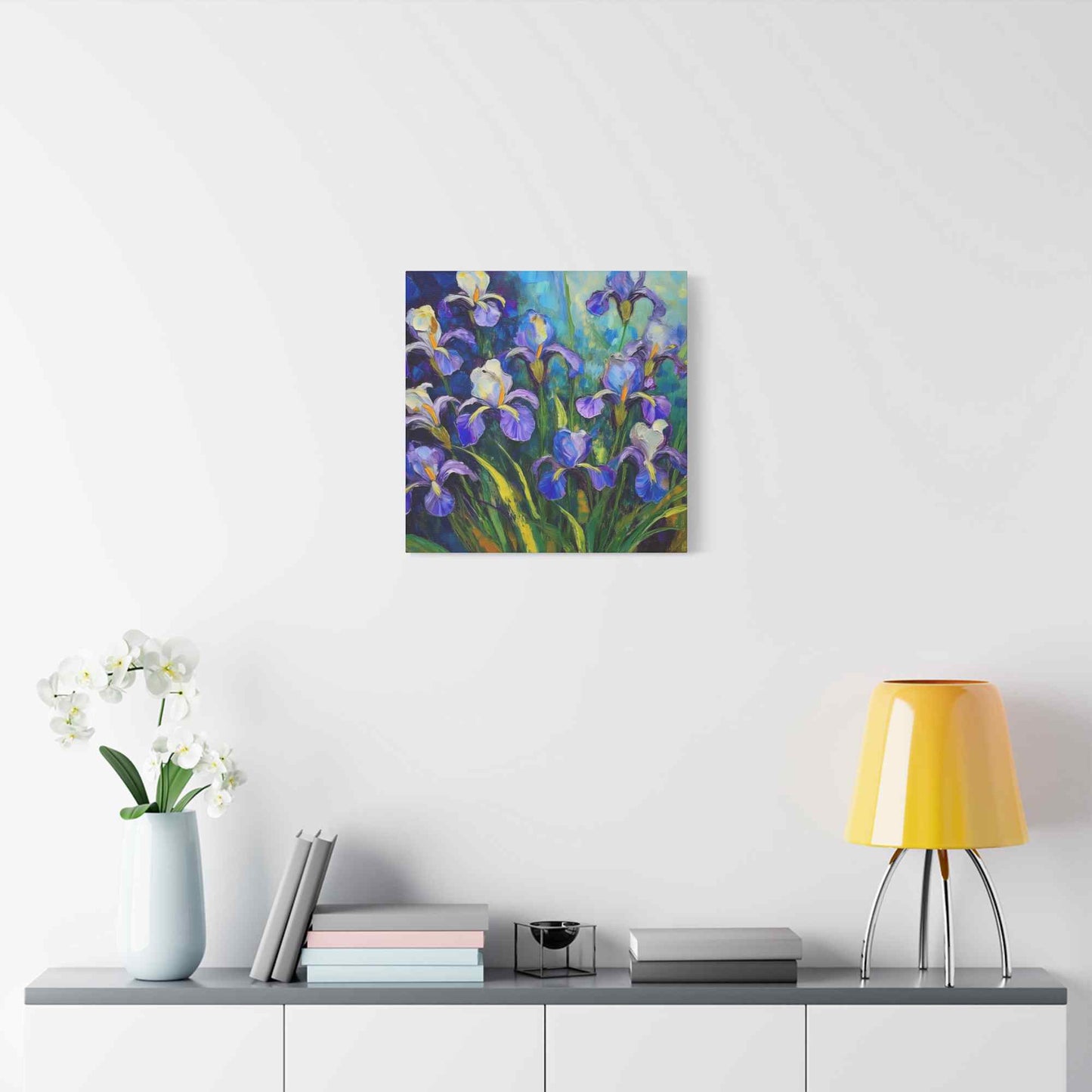 Irises Floral Print Canvas, Floral Oil Paint Print 20x20, 24x24, 30x30, 32x32, 36x36 Art Design Pine-Wood Inner Frame MC-188
