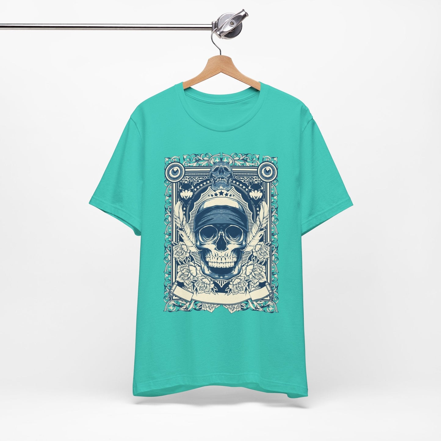Skull Crown Graphic Tee Vintage Ornate Skull Illustration Rock Band T-Shirt