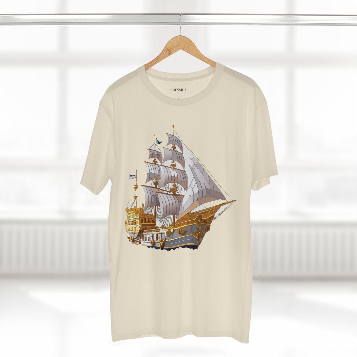 Ship Graphic Unisex 100 Cotton T-Shirt with Gold Frigate Art Design 10