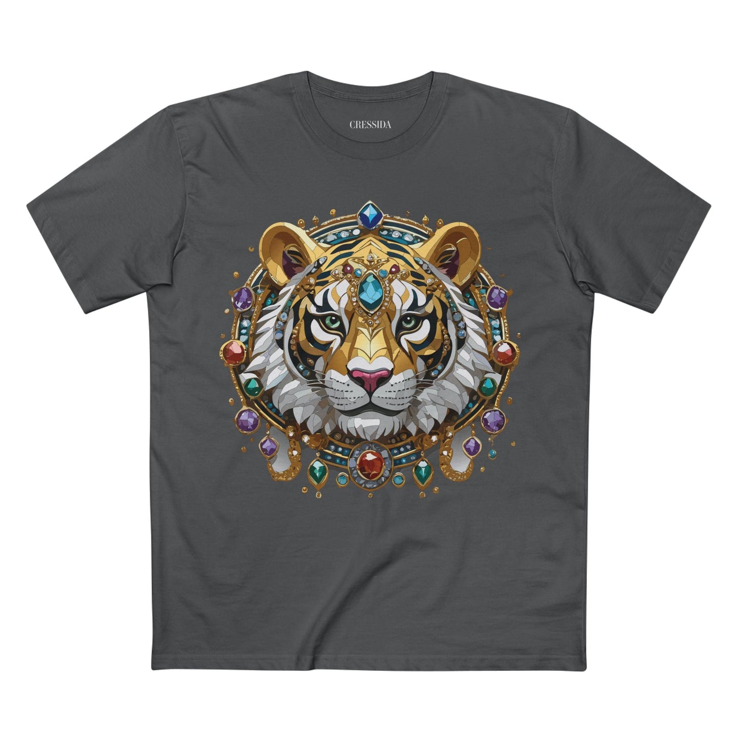Tiger Graphic Unisex 100 Cotton Tee With Unique Animal Golden Medallion Art Design 52