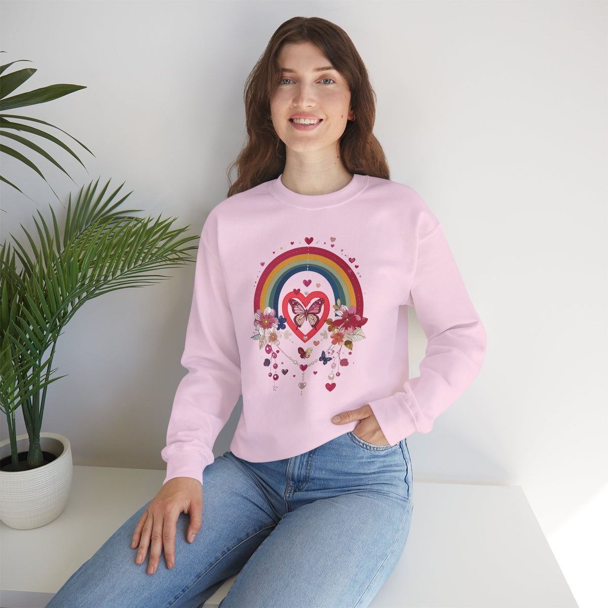 Rainbow Heart Sweatshirt, Floral Heart Sweatshirt, Floral Love Sweatshirt, Valentine's Day Sweatshirt, Rainbow Heart Floral Sweatshirt 113
