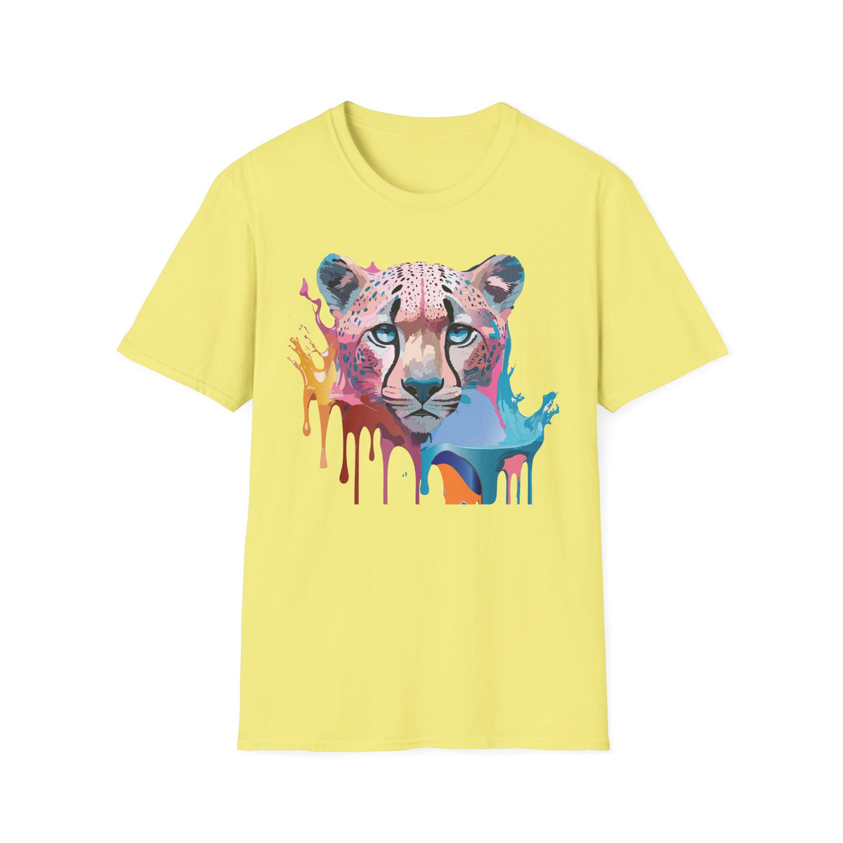 Colorful Cheetah Face T-Shirt | Watercolor Drip Animal Tee