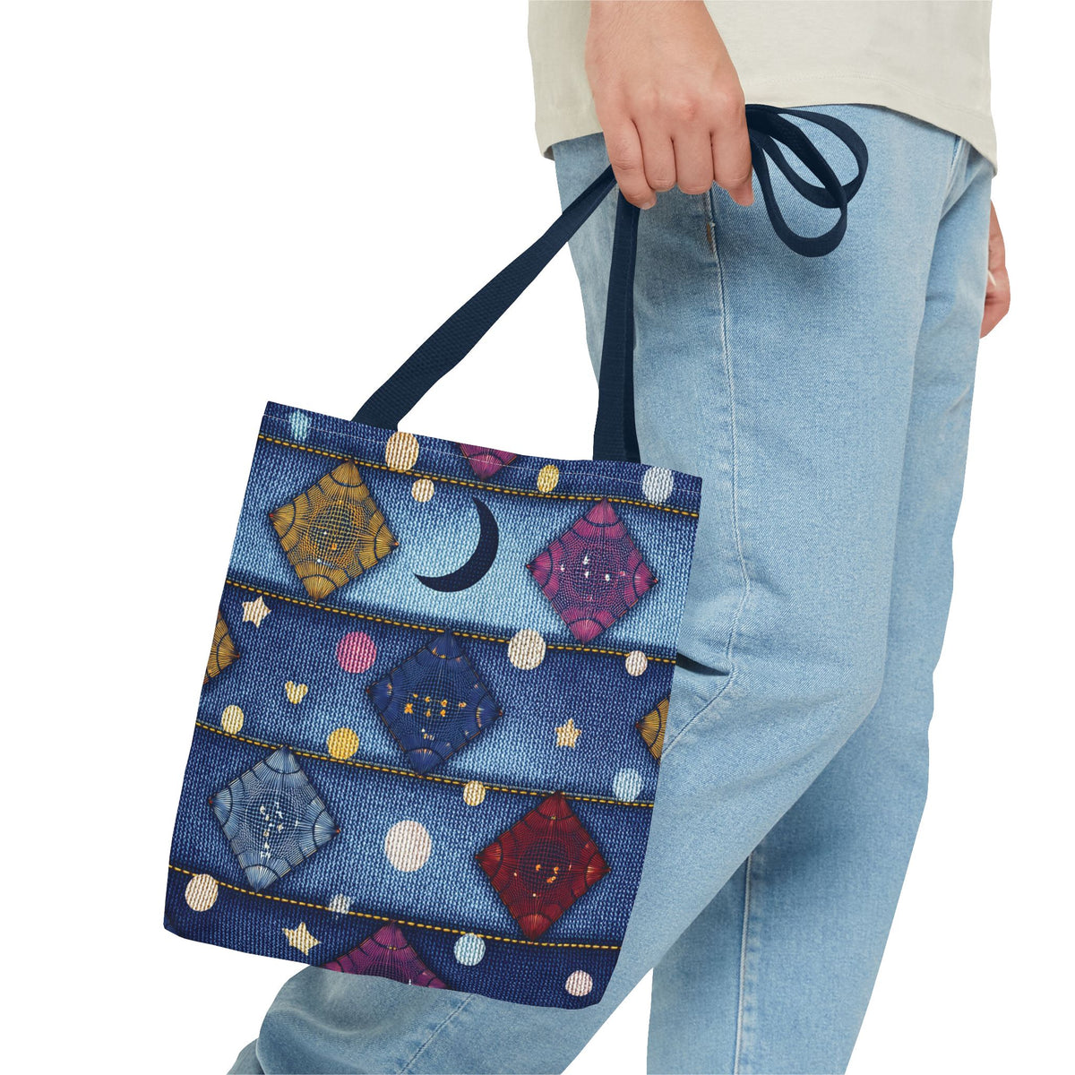 Denim Fabric Imitation Print Unisex Canvas Bag Poly Spun 3 Sizes Tote Bag 183