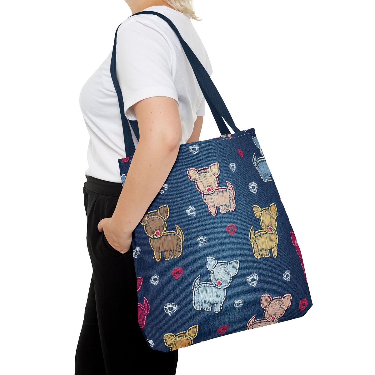 Love Day Graphic Design Denim Fabric Imitation Print Unisex Canvas Bag POLY 3 Sizes Tote Bag 201-11
