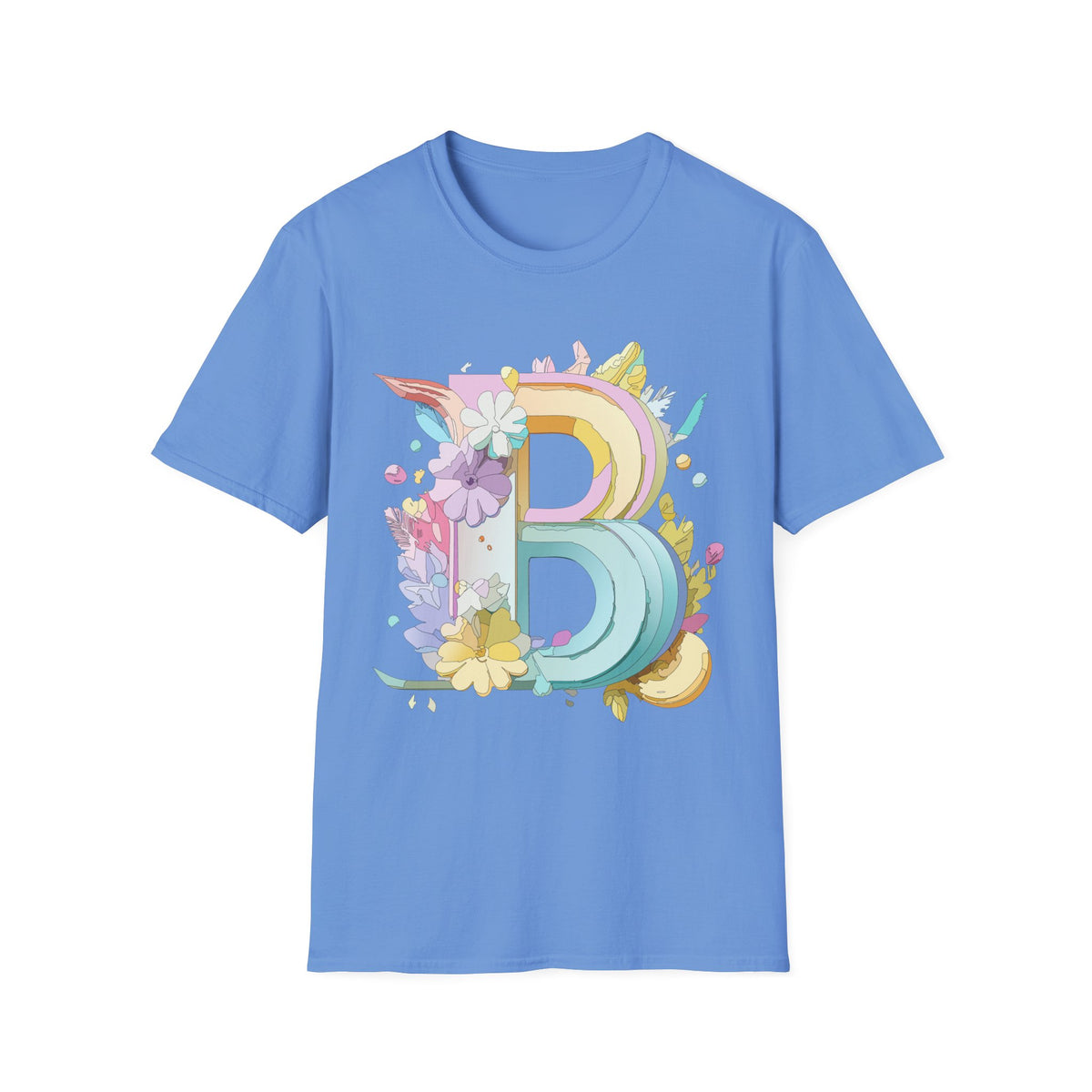 Floral Rainbow Letter B T-Shirt | Pastel Initial Monogram Tee