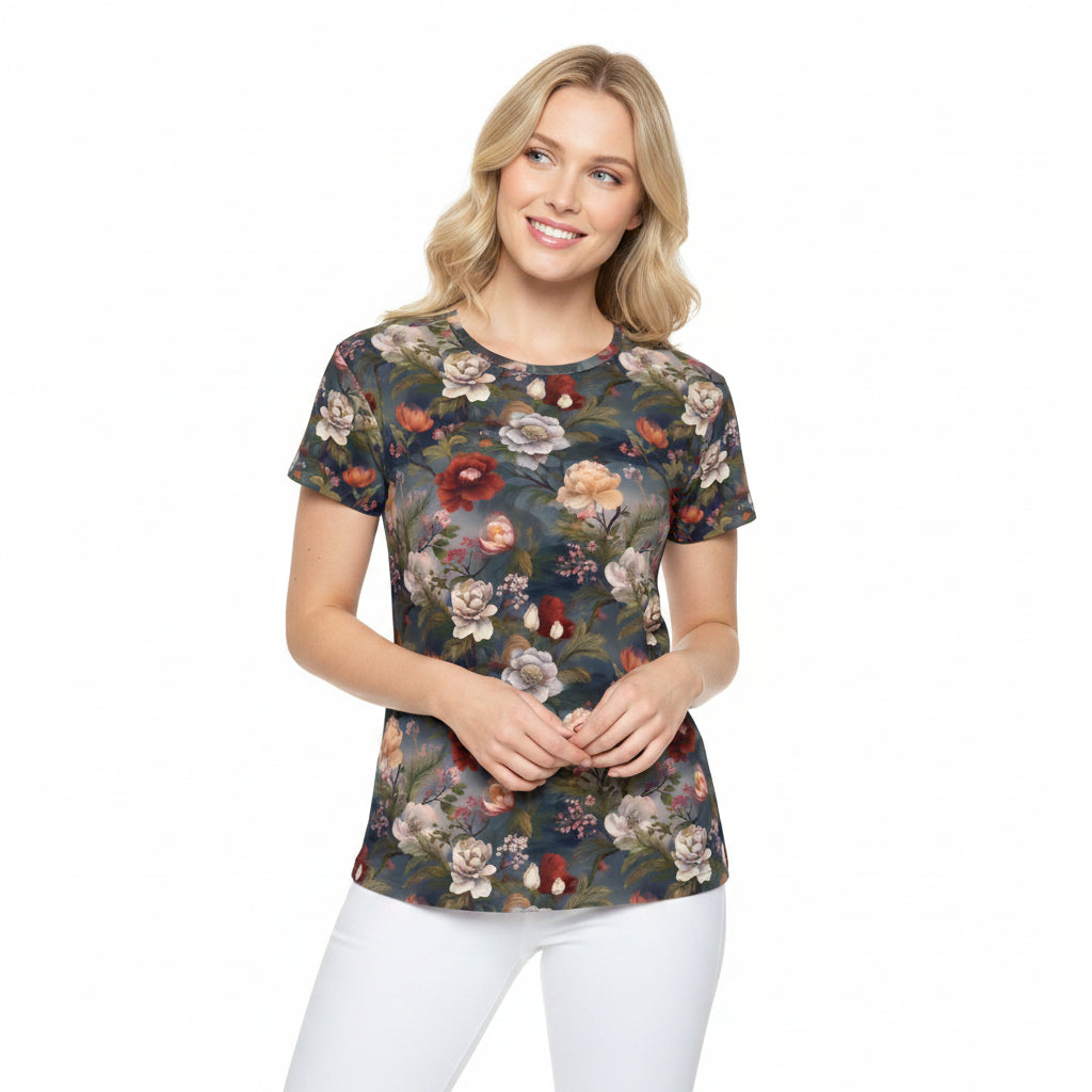 Women Poly Shirt with Floral Print F329
