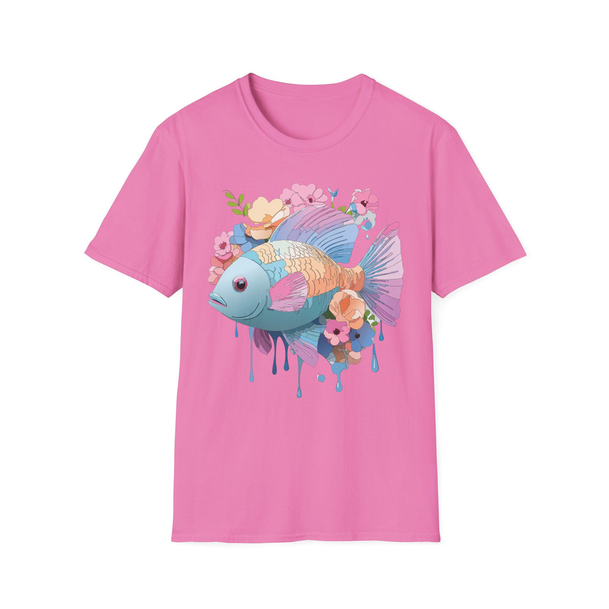 Colorful Koi Fish Floral Illustration T-Shirt | Pastel Watercolor Fish Tee