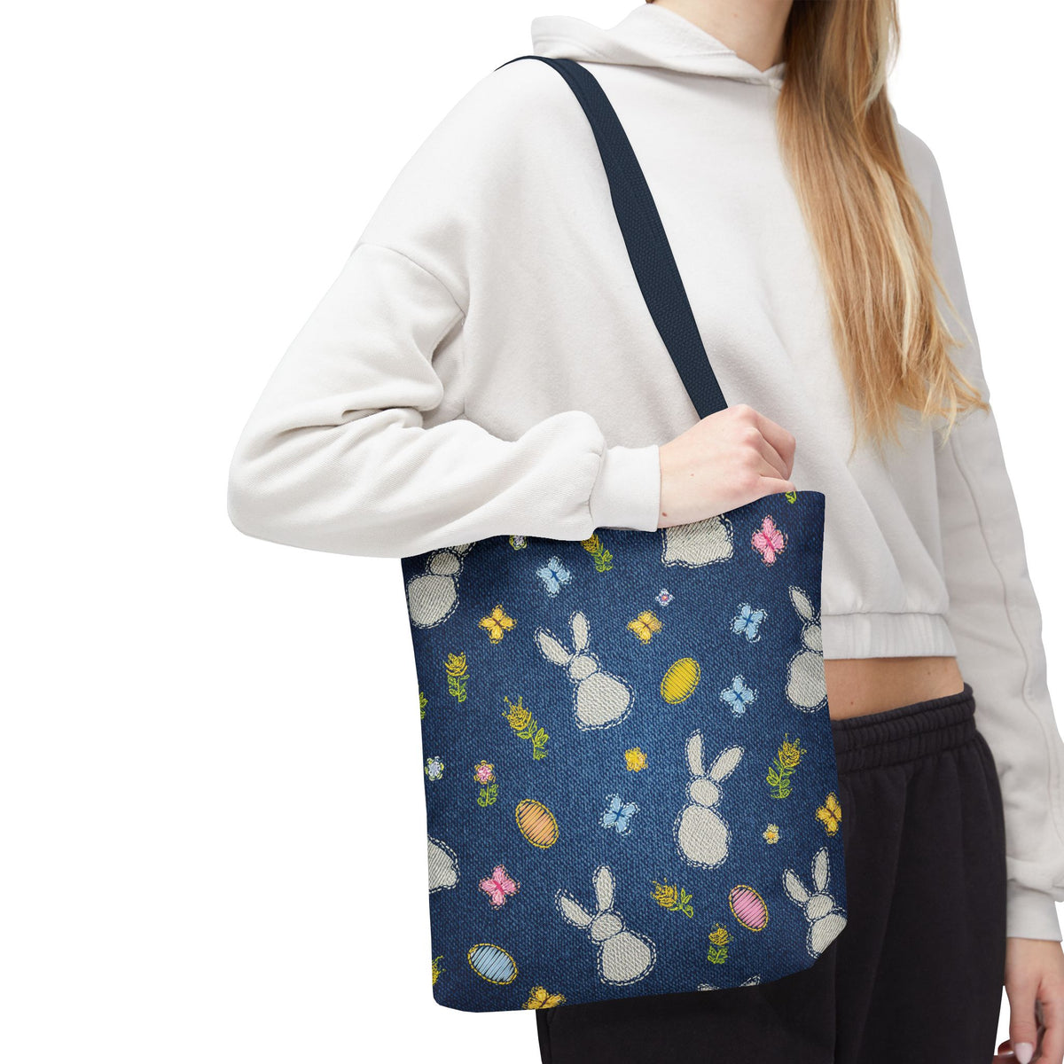 Easter Graphic Design Denim Fabric Imitation Print Unisex Canvas Bag Poly Spun 3 Sizes Tote Bag 204-2