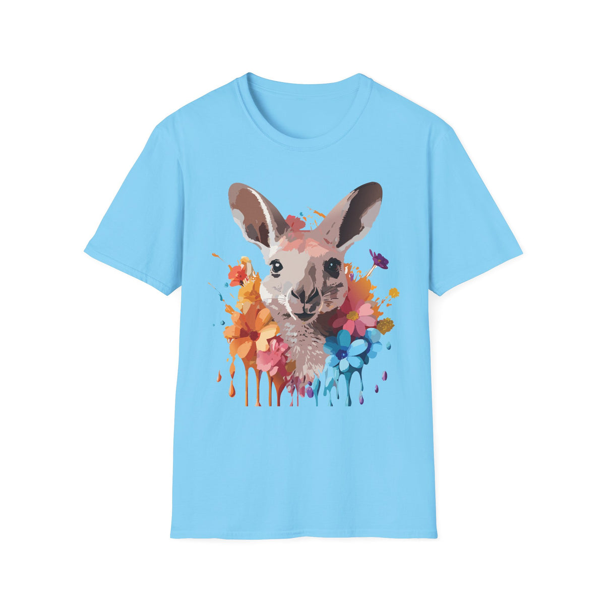 Colorful Watercolor Kangaroo T-Shirt | Splash Floral Wildlife Tee