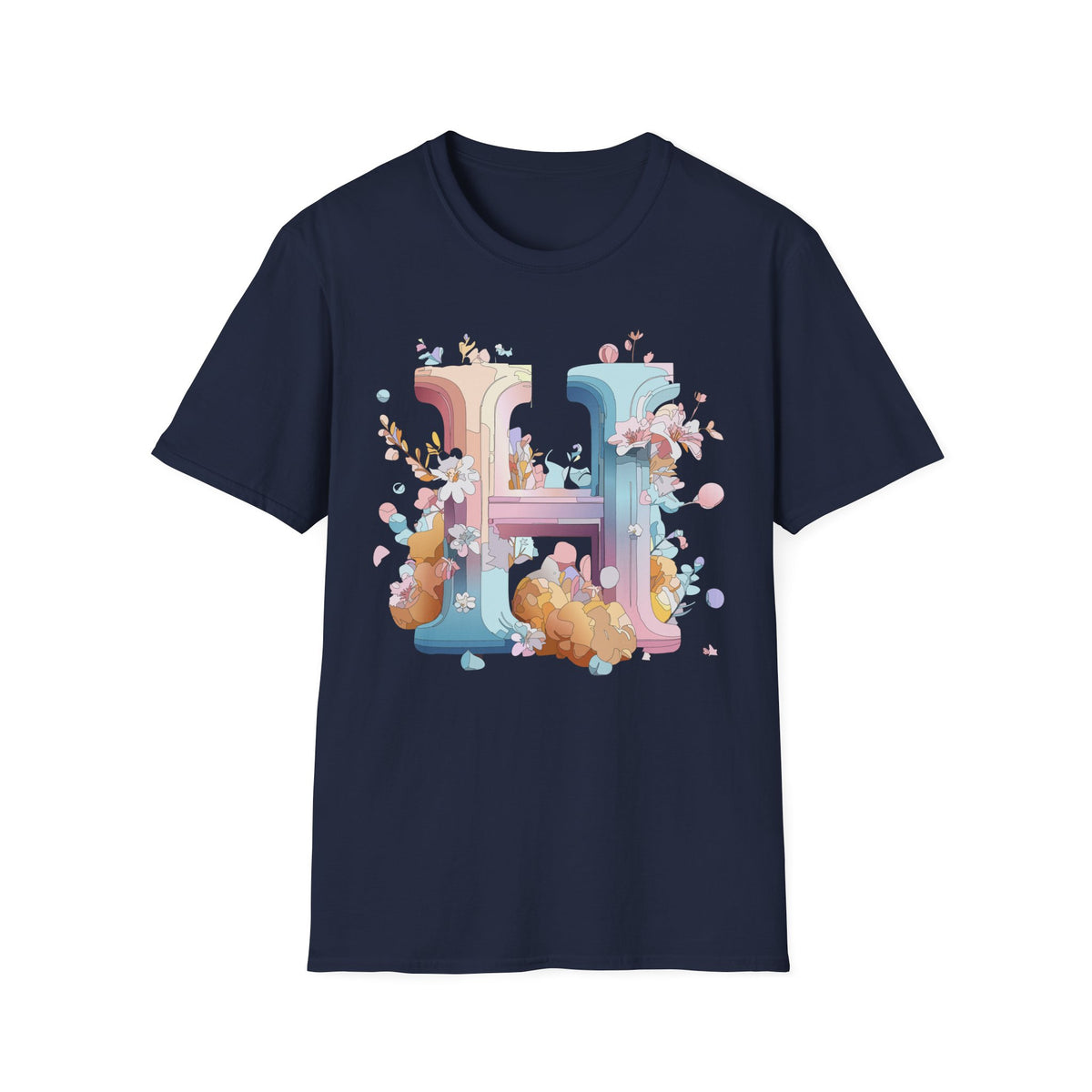 Floral Letter H T-Shirt | Pastel Botanical Monogram Tee