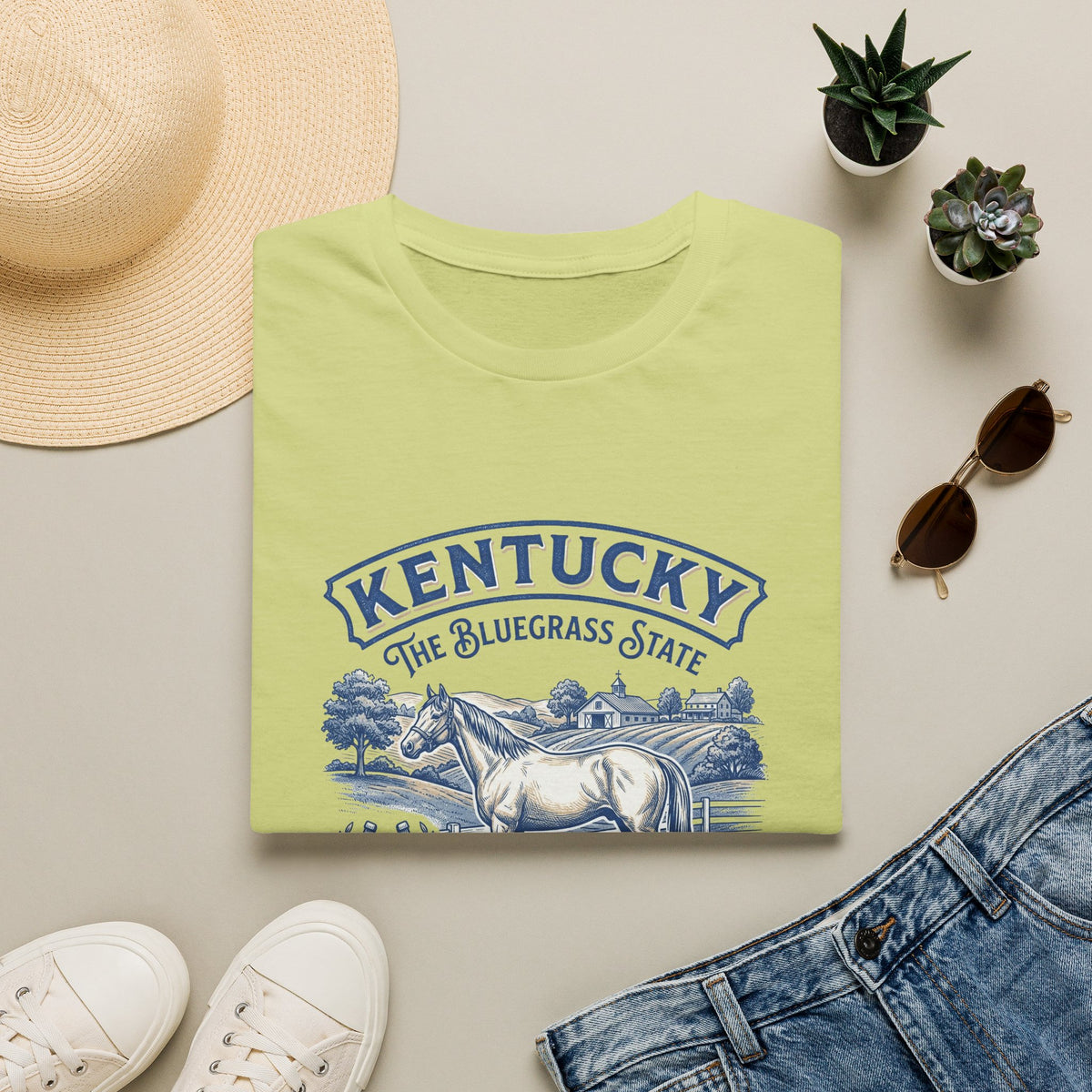 Kentucky Horse & Bluegrass State Travel Tourist Graphic Design Unisex 100 Cotton Gildan T-Shirt