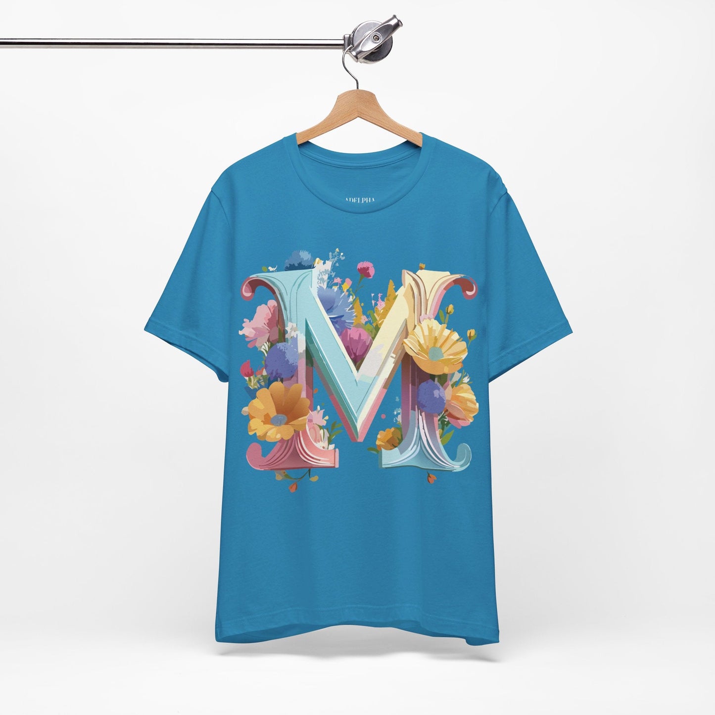 Letter M Shirt Unisex Graphic Tee Vintage Inspired Artwork Adelpha Short Sleeve Collection
