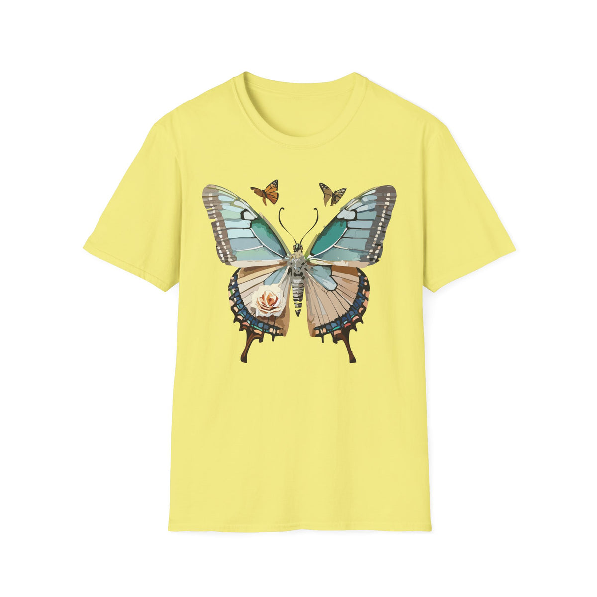 Blue Floral Butterfly T-Shirt | Vintage Botanical Wings Graphic Tee Unisex 100 Cotton Gildan T-Shirt