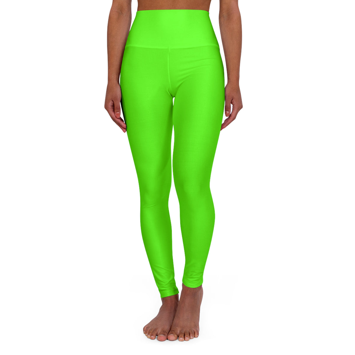 Neon Grass Green Color High-Waist Yoga Leggings Women's Seamless Poly-Span Stretchy Pants XS-2XL